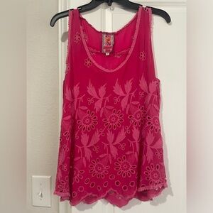 Johnny Was Fuchsia Floral Embroidered Blouse